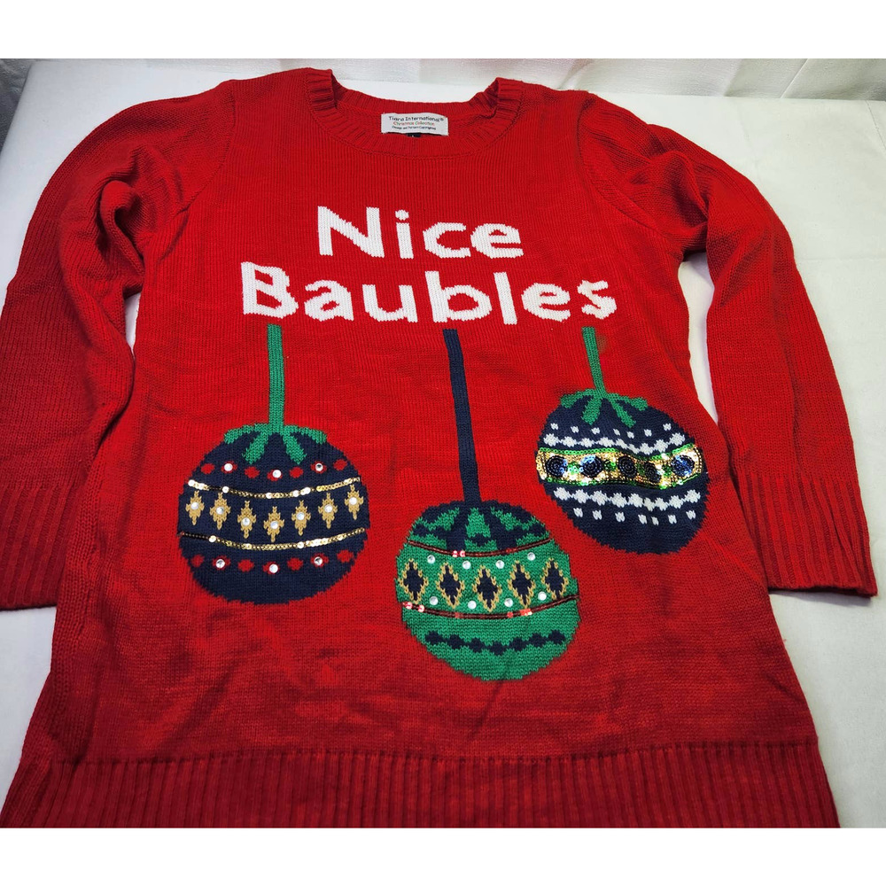Tiara International Nice Baubles Ugly Christmas Holiday Pullover Sweater Size L